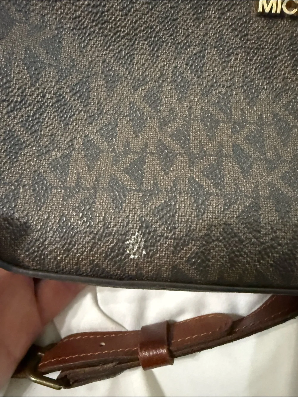 Michael Kors Brown Signature Crossbody with Tan Trim